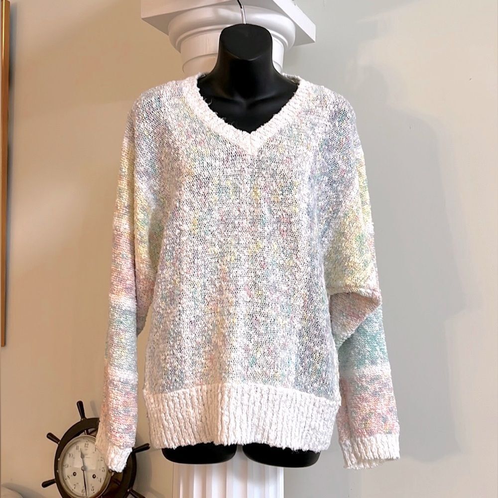Vintage 80’s Pastel Spring Easter V-Neck Fairycore Slouchy Sweater Rainbow 🌈